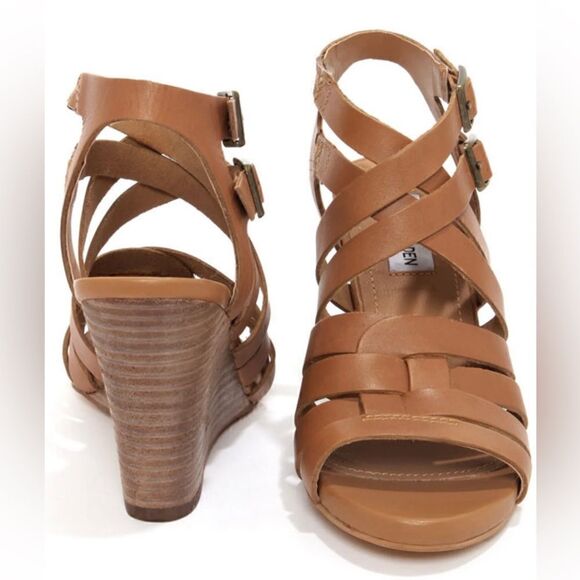 Steve Madden Venis Natural Leather Strappy Wedge Sandals Women’s Size 7.5 - Picture 2 of 13
